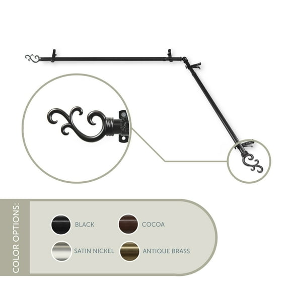 13/16 inch Mosey Corner Window Curtain Rod 28-48" - Black