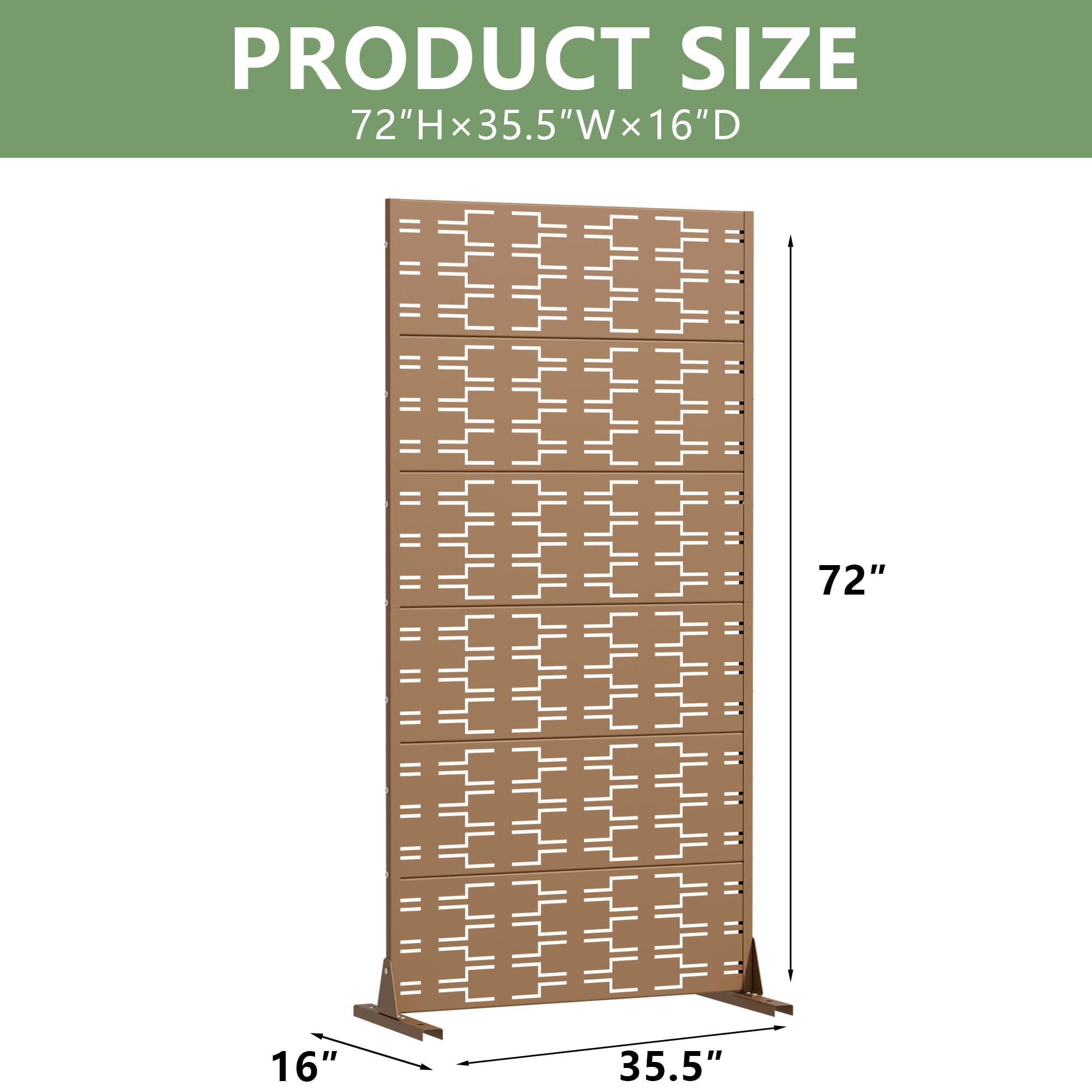 MAYEERTY Outdoor Metal Privacy Screen 6ft × 3ft Brown, 6-Panel Brick Pattern Decorative Screen for Patio