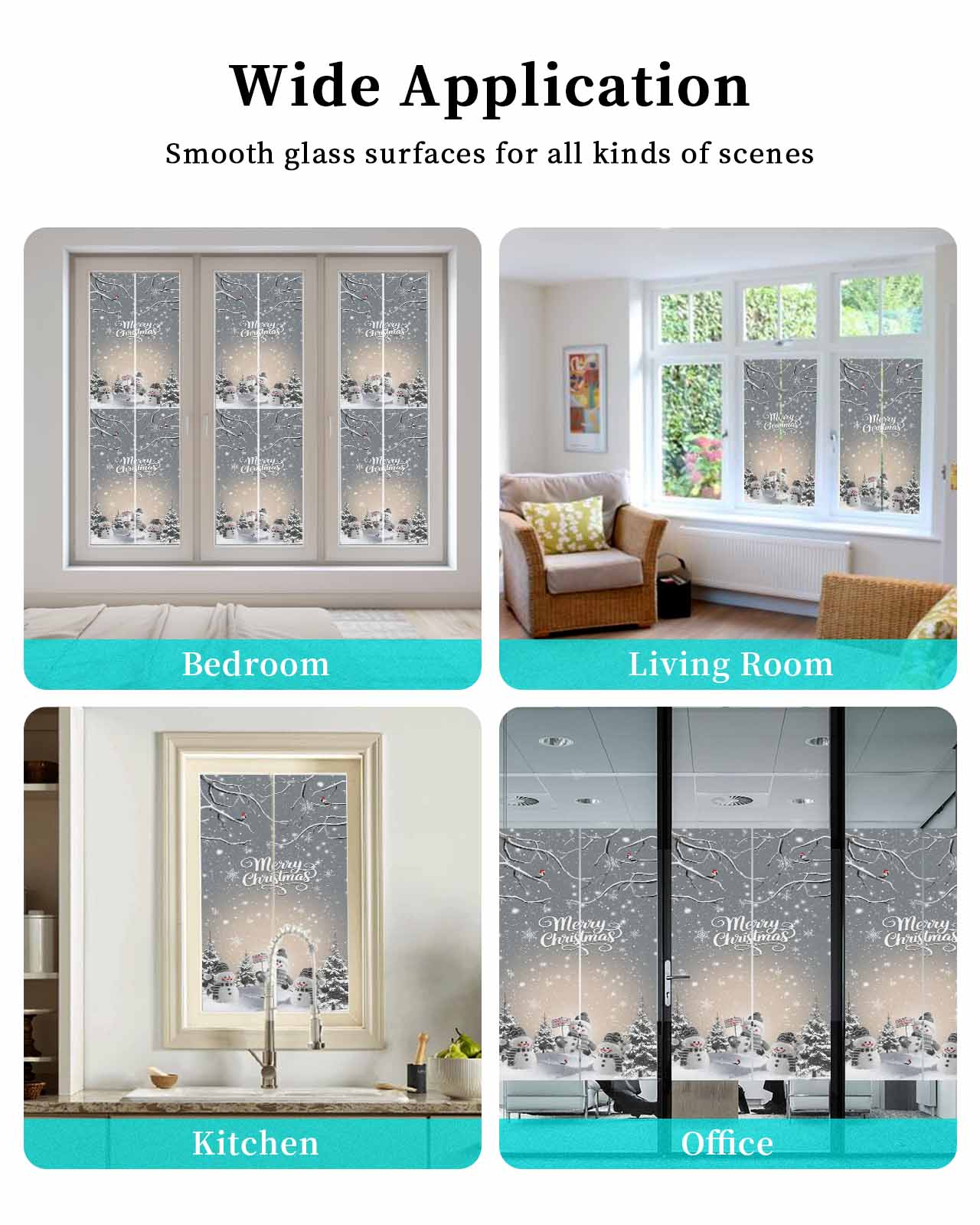 Merry Christmas Window Privacy Film Stained Glass Window Film Decorative Windows Cover Static Windows Cling for Glass Door Grey Snowman Snowflake Xmas Tree Winter Stickers for Bathroom 23.6"x59"