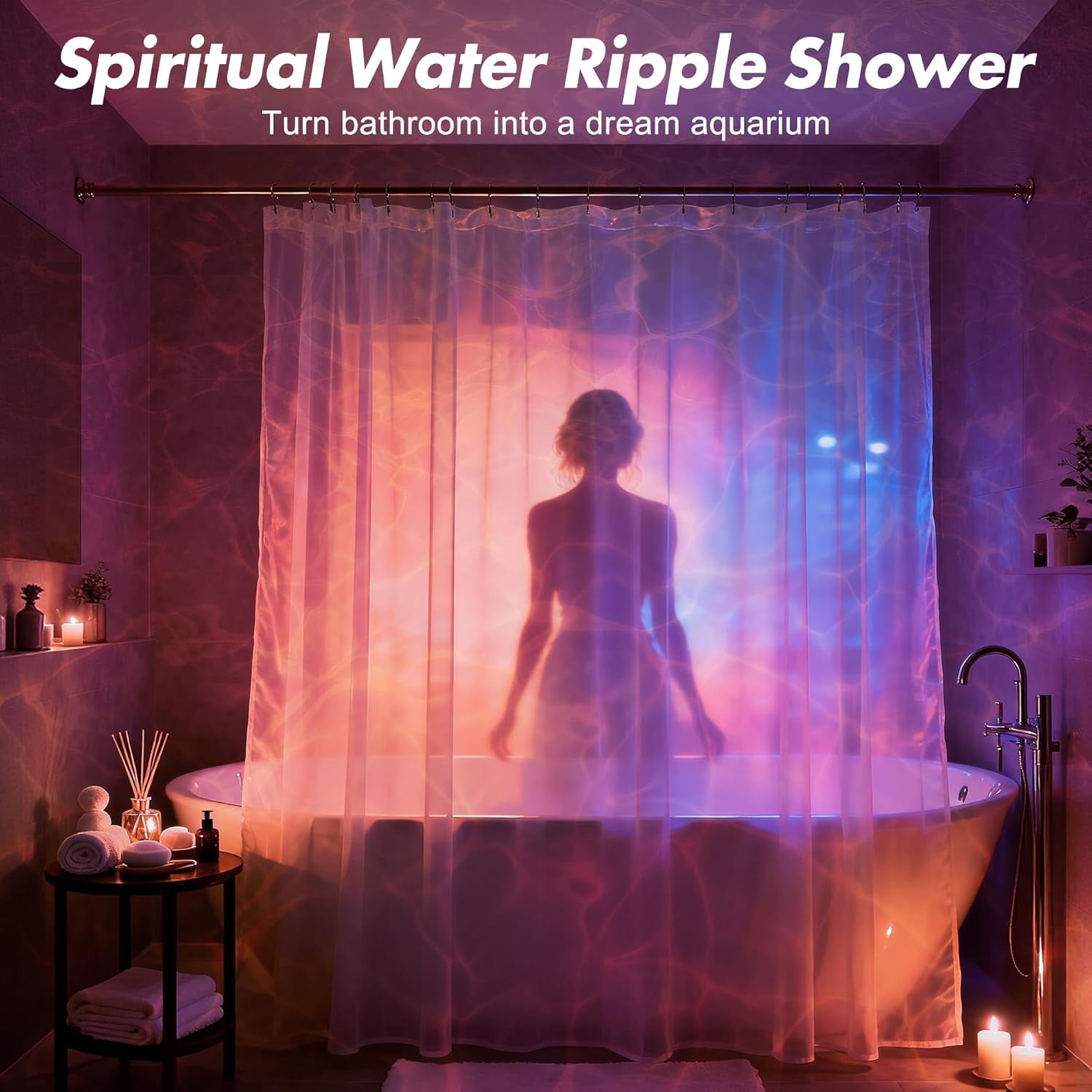 Dynamic Rotating Water Ripple Projector Night Light - Rechargeable 16-Color Changing Ocean Wave Lamp, Waterproof Shower Light with Remote Control & Dimmable Modes for Bathroom & Bedroom