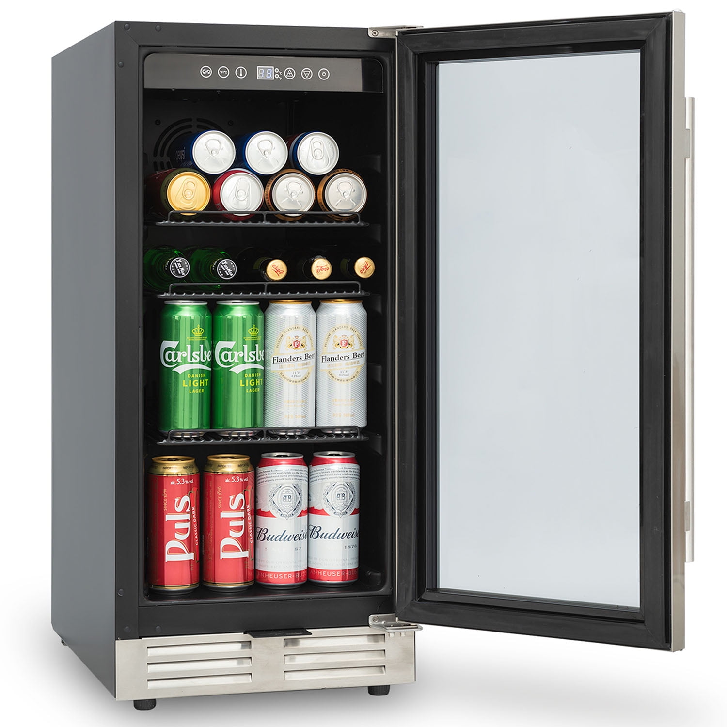 Spaco Built-in and Freestanding 15" Mini Beverage Refrigerator/Wine Cabinet, 120 Cans, Adjustable Shelves, Black and Silver Spaco Built-in and Freestanding 15" Mini Beverage Refrigerator/Wine Cabinet, 120 Cans, Adjustable Shelves, Black and Silver