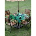thumbnail image 3 of Abstract Green Outdoor Tablecloth - 54x54 Inch Square Dining Table Cover, Painting Buildings Geometric Color Block Waterproof Outdoor Table Cloth with Umbrella Hole & Zipper for Picnic/Patio/Party, 3 of 7
