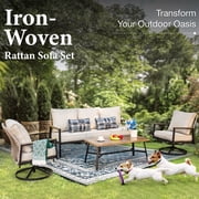 MF Studio Wicker Outdoor Patio Furniture Set, 5-Seat Patio Conversation Set with Swivel Chairs, PE Rattan Outdoor Sofa Set, Beige