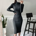 thumbnail image 2 of Ediodpoh Women Long Sleeve Turtleneck Sweater Dresses Knitted Bodycon Midi Sweater Dresses for Elegant Black S, 2 of 4