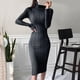 thumbnail image 4 of Vestido de punto para mujer, cuello alto, manga larga, ajustado y entallado, largo medio, por encima de la rodilla, elegante vestido largo de otoño, suéter, 4 of 5