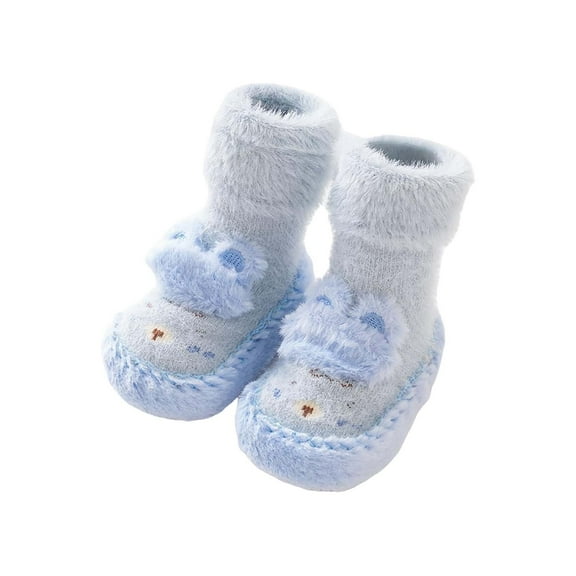 iOPQO Toddler Socks, Fluffy Socks, Baby Girl Socks, Toddler Non Slip Socks, Thick Fuzzy Socks, Blue L