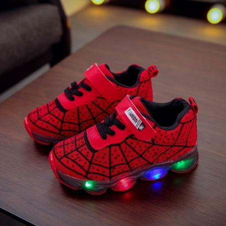 

Toddler Boys Girls Light Up Shoes LED Lightweight Mesh Breathable Walking Sneakers Kids Spiderman Shoes Fashion Flashing Sneaker Athletic Running Shoe