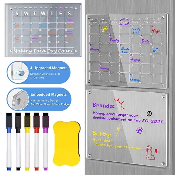 NefLaca Acrylic Magnetic Dry Erase Calendar Board for Fridge 17x12inch Monthly Daily Planner 1Pack Monthly Acrylic Board