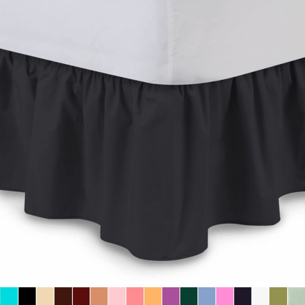 Ruffled Bed Skirt (King, Black) 14 Inch Drop Dust Ruffle with Platform, Poly/Cotton Fabric