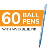 BIC Round Stic Xtra Life Ballpoint Pens, Medium Point, Blue Ink, 60 Count