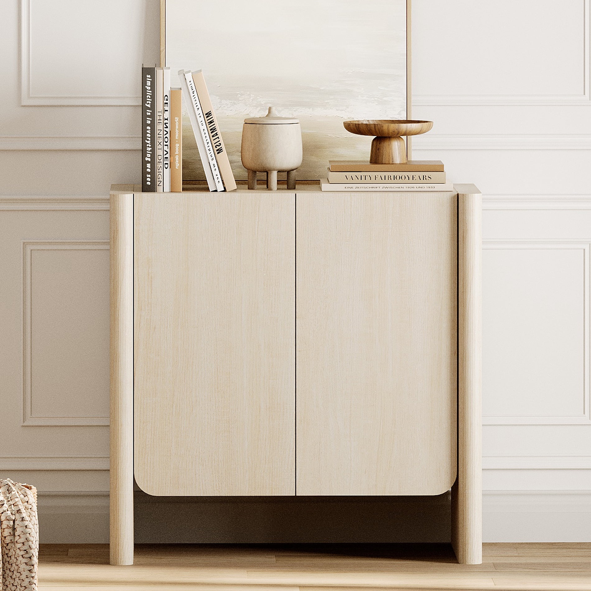 31.5-Inch French Minimalist TV Stand for 36" TVs, Push-to-Open Media Console with Adjustable Shelf, Cable Management, Beige