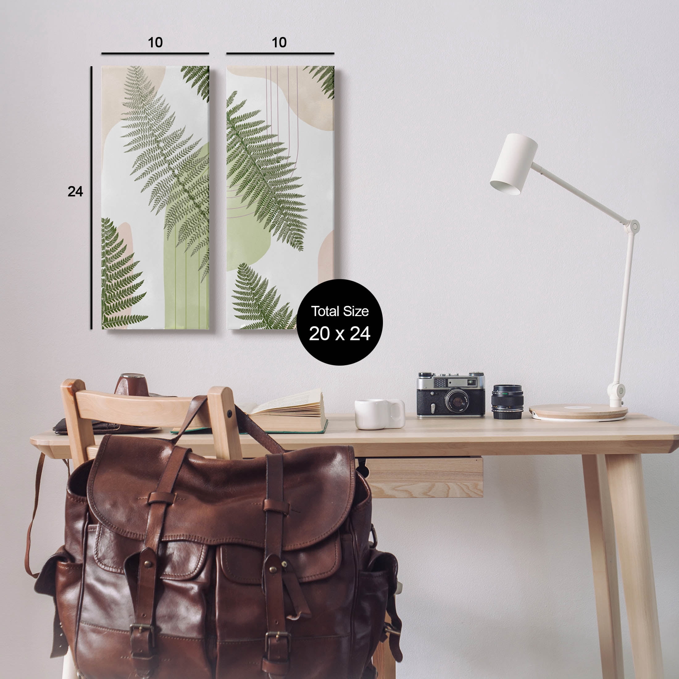 Fern Leaves Pastel Geometric Botanical & Floral Graphic Art Gallery Wrapped Canvas Print Wall Art, Set of 2