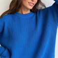 thumbnail image 6 of Duoif Sweaters for Women Trendy Women's 2025 Crew Neck Long Sleeve Casual Loose Ribbed Knit Solid Soft Pullover Sweater Tops Women's Sweaters Womens Tops Blue M, 6 of 7