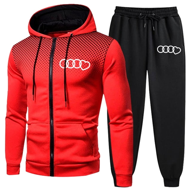 Conjunto de chándal de moda para hombre, sudadera con capucha y cremallera con estampado de lunares redondos, pantalones deportivos para correr, ropa de tendencia para otoño e invierno