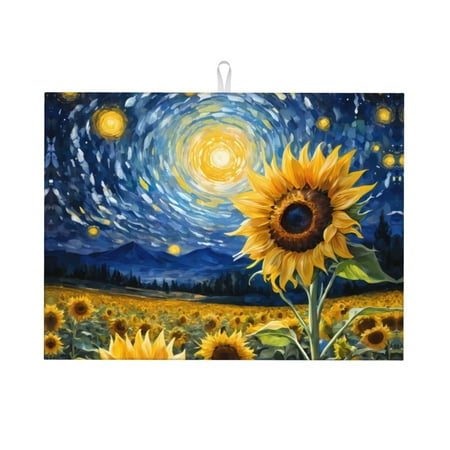 

Dish Drying Mat Starry Sky Sunflower Highly Absorbent Microfiber Drying Mat Kitchen Counter or Sink Drawer Liner 18x24 Kitchen Drying Mat Coffee Mat Kitchen Essentials