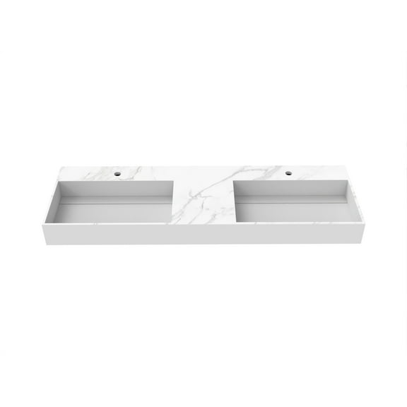 Juniper 60" Solid Surface Stone Double Basin Bathroom Sink in White Marble