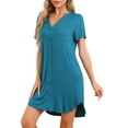thumbnail image 4 of INSPIRE CHIC Womens Pajamas V-Neck Nightshirt Loungewear Button Down Short Sleeve Nightgowns XL Lake Blue, 4 of 6
