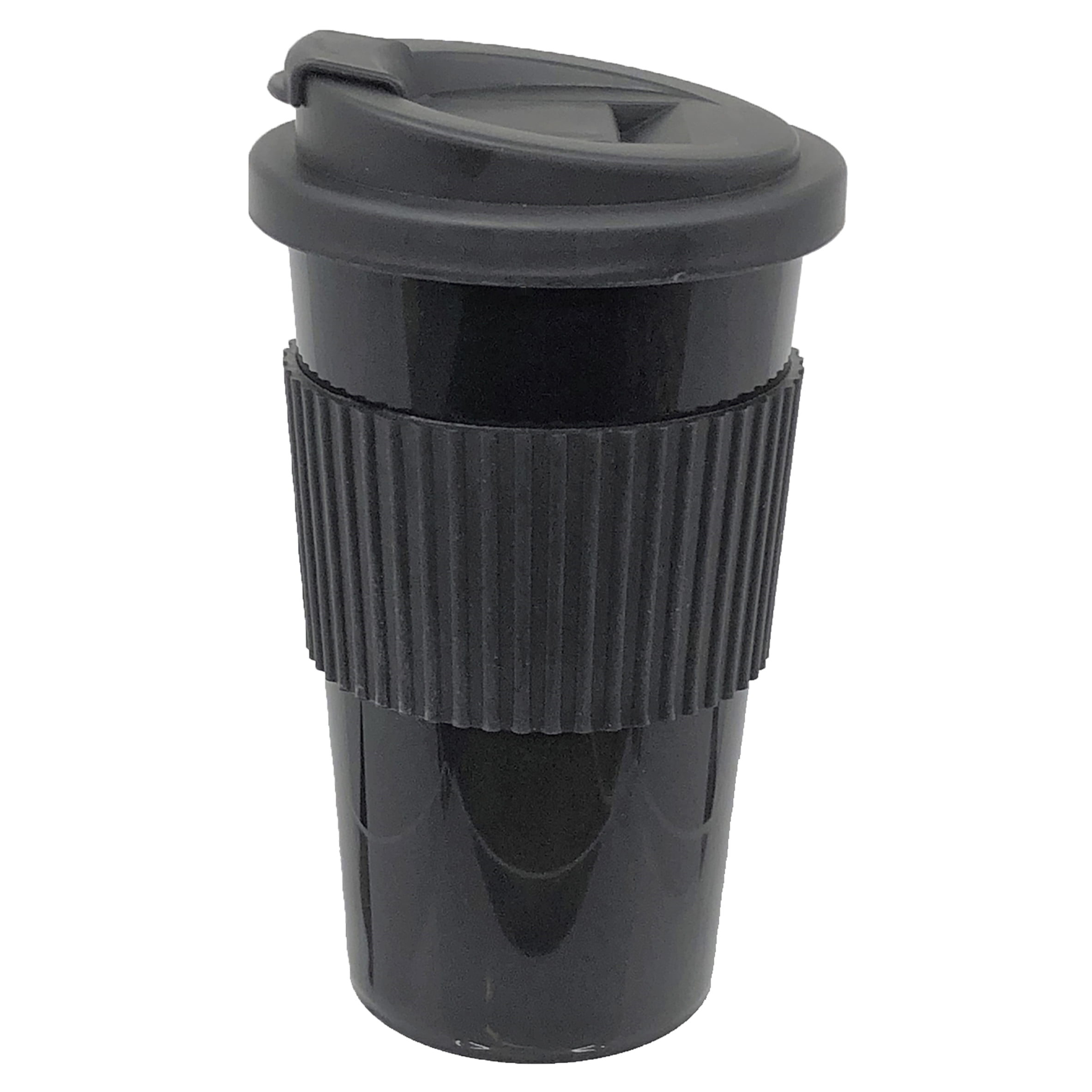 Mainstays 18 oz. Travel Cup with Ribbed Soft Grip, Single Cup, Rich Black