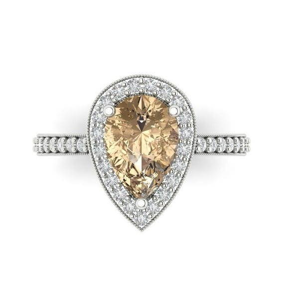 Halo Engagement Ring for Women - 2.36ct Yellow Moissanite in 18K White Gold Promise Ring