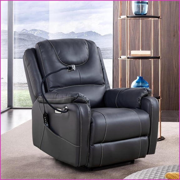 Recliners Liyasi Zero Gravity Power Recline with Massage, Heating, USB, Phone Holder | Bonded Leather | Black