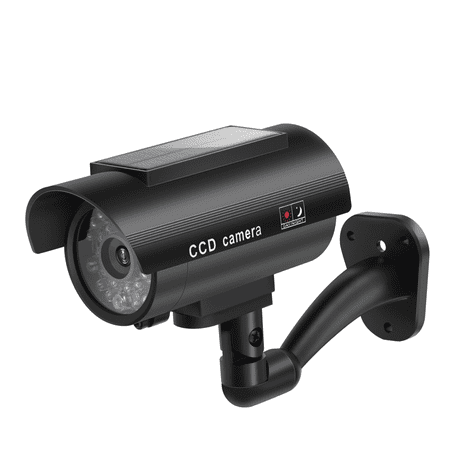 

Solar Powered Fake Security Camera with Realistic Red Flashing Lights and Warning Sticker Indoor Outdoor Black