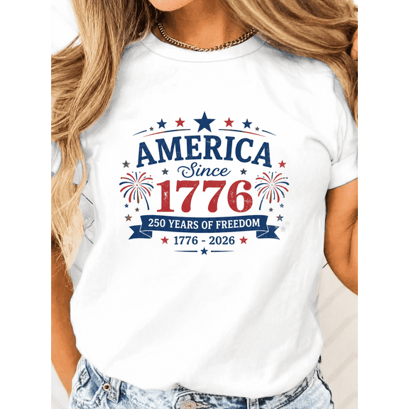 250 Years of Freedom America Since 1776 T-Shirt for Women, Patriotic USA Graphic Tee, July 4th Independence Day Shirt