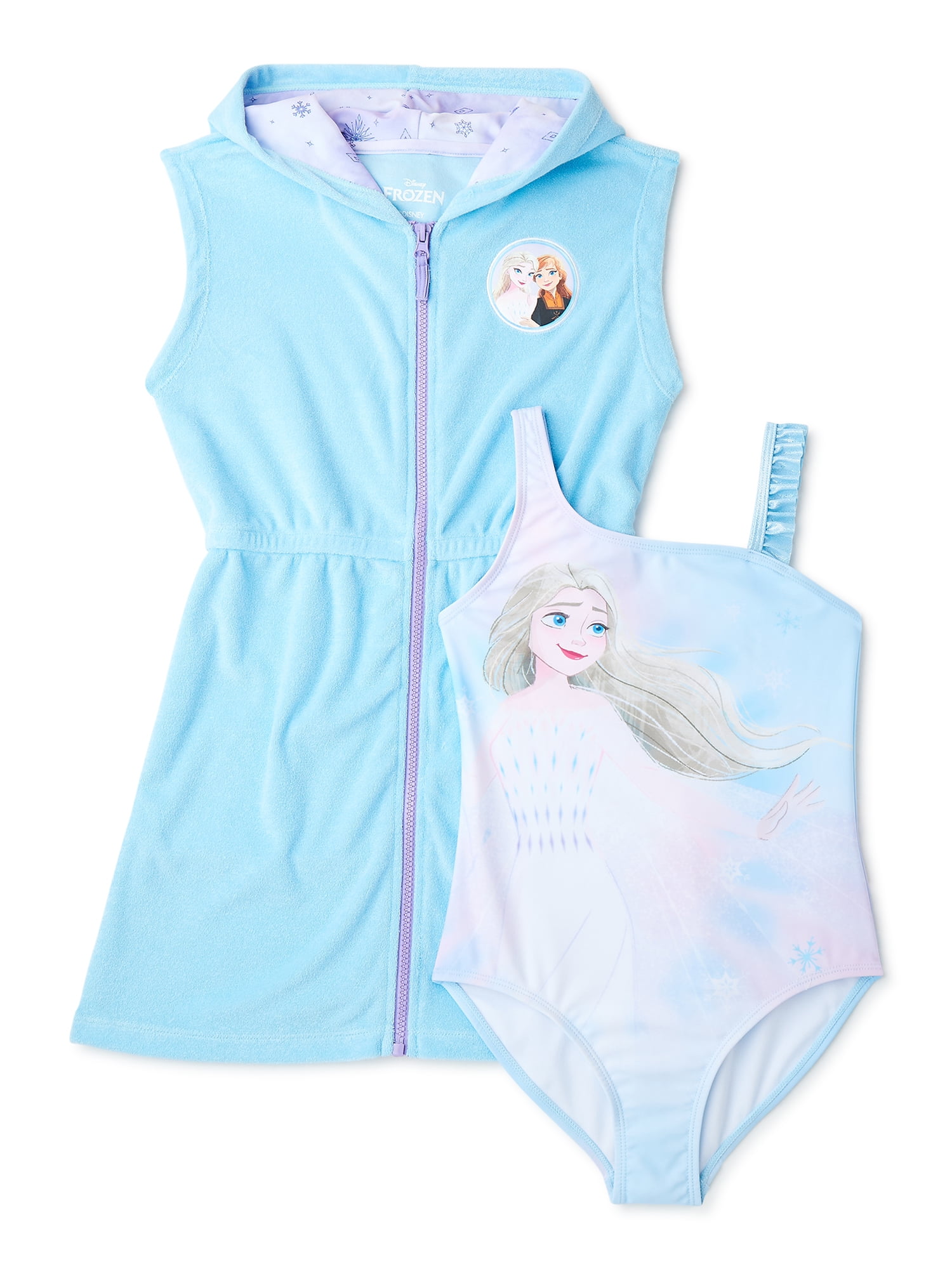 Disney Frozen 2 Official Girls Swimsuits One/Two Piece Swimwear 3-8 Years Elsa & Anna Characters Full Back and Front Patterned