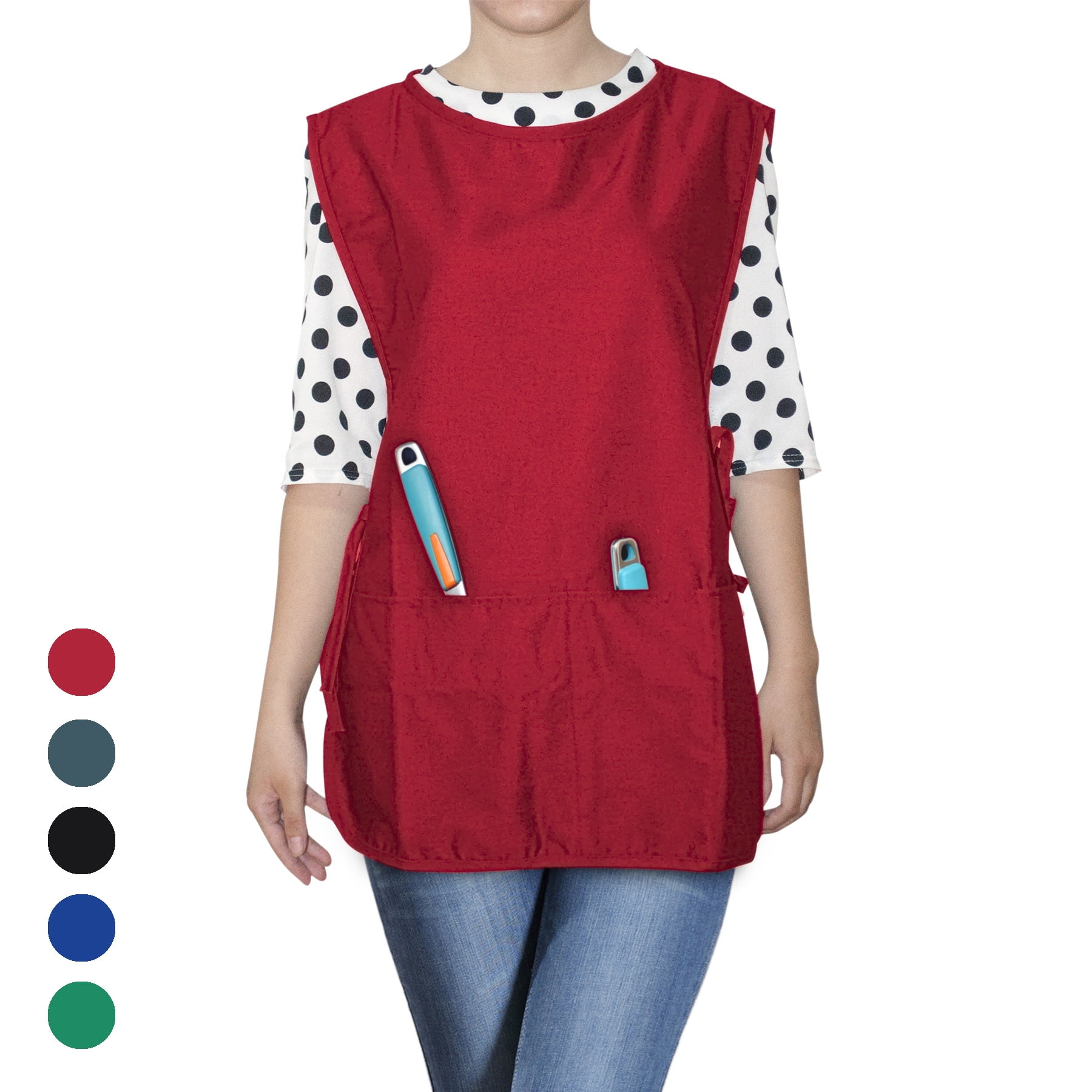 Opromo Unisex Cobbler Uniforms with 2 pockets, Art Smock Aprons for Adult Women Men, Polyester-Cotton,19 x 28 inches-Red