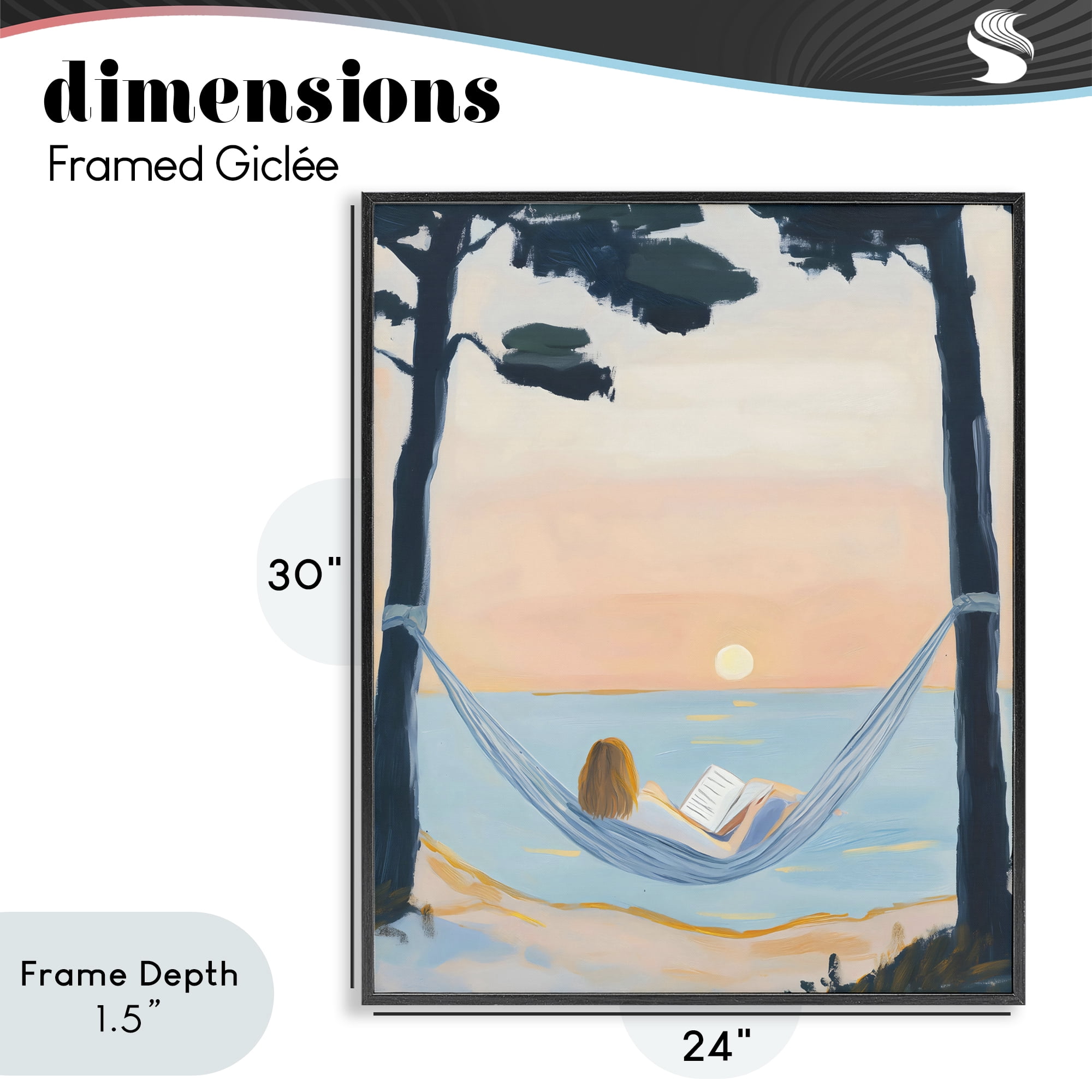 Stupell Industries Reading At Sunset in Hammock Black Framed Giclee Art, design by The Prints Vibe