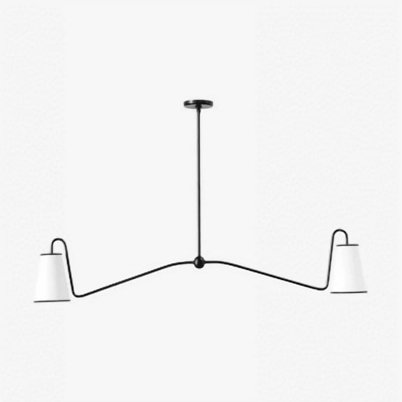 2-Light Modern Linear Chandelier, Kitchen Island Lighting with White Linen Shades, Dining Room Light Fixtures for Living Room Bedroom(Black)