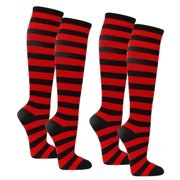 COUVER Womens 0.5 Inch Thin Stripe Cotton Knee High Socks Black Red 2 Pairs (Womens)