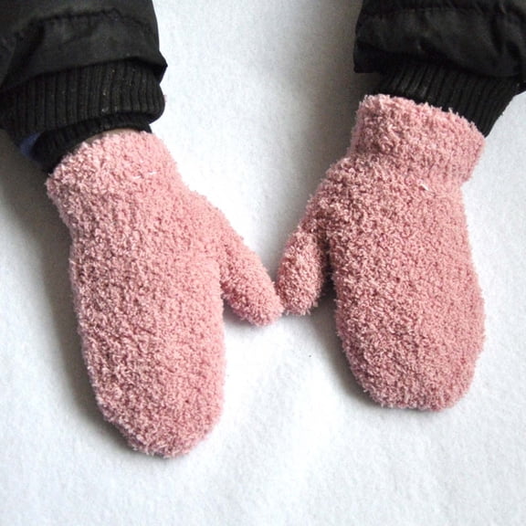 Winter Gloves for Kids Fluffy Warm Kids Lined Gloves Boys Knit Gloves for Ages 1-3 Years Girls Boys