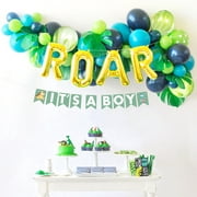 Sweet Baby Co. Dinosaur Baby Shower Decorations for Boy with Blue Green Balloon Garland Arch Kit, Its a Boy Banner, Leaves, ROAR Letters, Jungle Theme Party Supplies Lion King Safari Birthday Backdrop