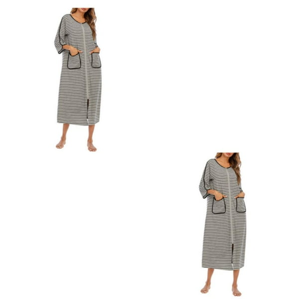 Qarigey Poliéster Mujer Vestido de noche Reemplazo casual Cuello Manga larga transpirable Ropa de dormir Ropa de dormir Gris L Gris L 2Conjunto