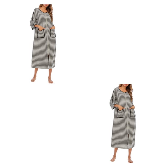 Vestido de noche Minnieouse para mujer informal cuello redondo manga larga doble bolsillo Gris METRO 2piezas