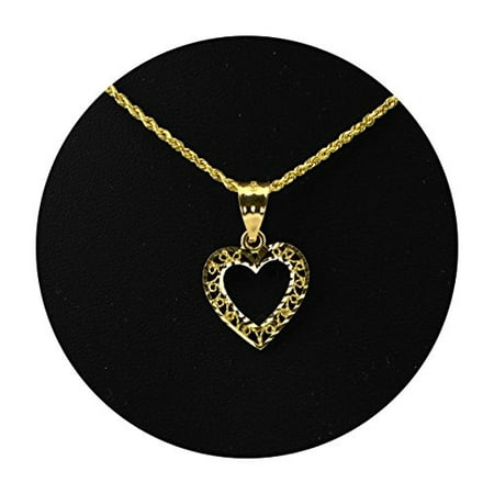 Cute Heart Charm - LoveBling 10K Yellow Gold Heart Diamond Cut Charm Pendant(1.00