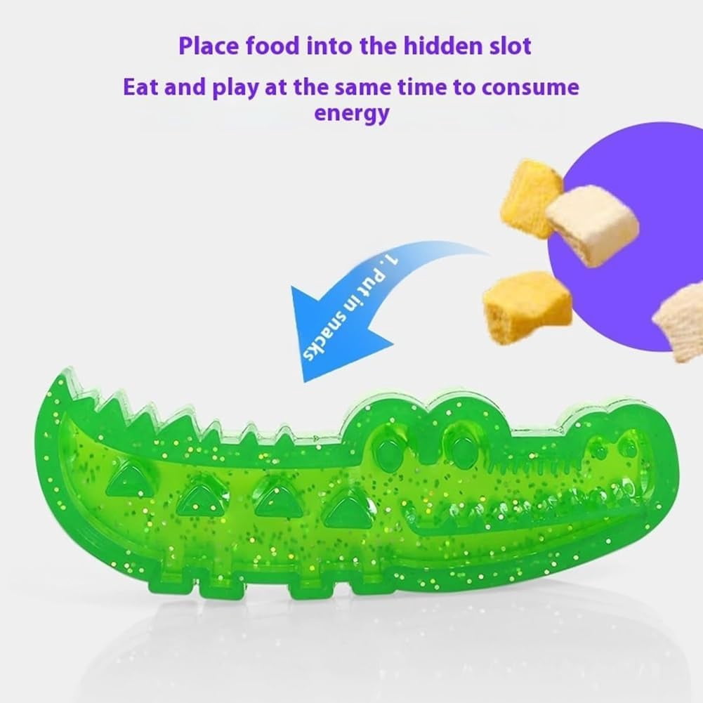 Slow Feed Chew and Fetch Crocodile Dog Toy, Interactive Slow Feeder Puzzle for Snack Stash, Play & Teeth Cleaning, for Large, Medium & Small Dogs