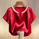 thumbnail image 3 of Eres Más Que Una Camisa de Puntuación de Prueba Moda de Verano de Mujer Color Sólido Casual Cuello en V Top de Manga Corta Mujeres Tops de Verano Casual, 3 of 5