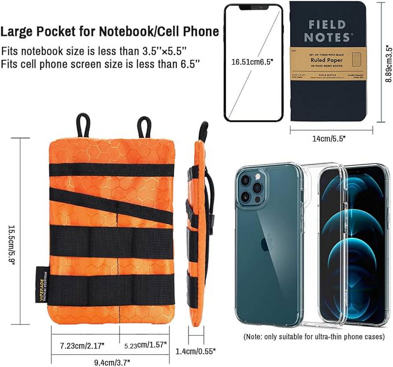 VIPERADE VE3-P Pocket Organizer Pouch, EDC Pocket Organizer Men with DIY Patches Area, EDC Organizer Pouch with 4 Tool Storage EDC Pouch for Flashlight, Pocket Knife, EDC Pen, EDC Gear -Orange