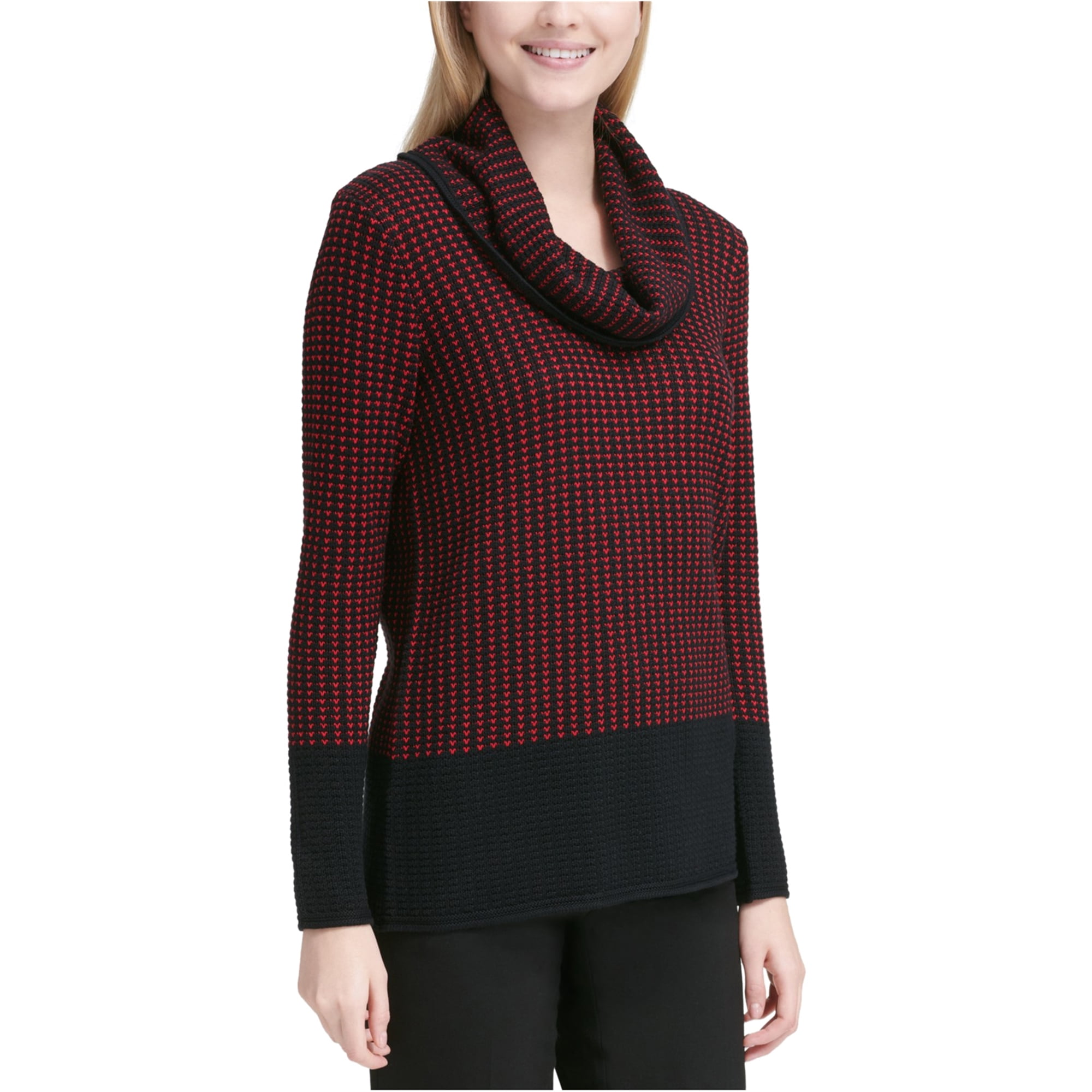 Calvin Klein Womens Color Block Cowl Neck Knit Sweater, Red, Large -  