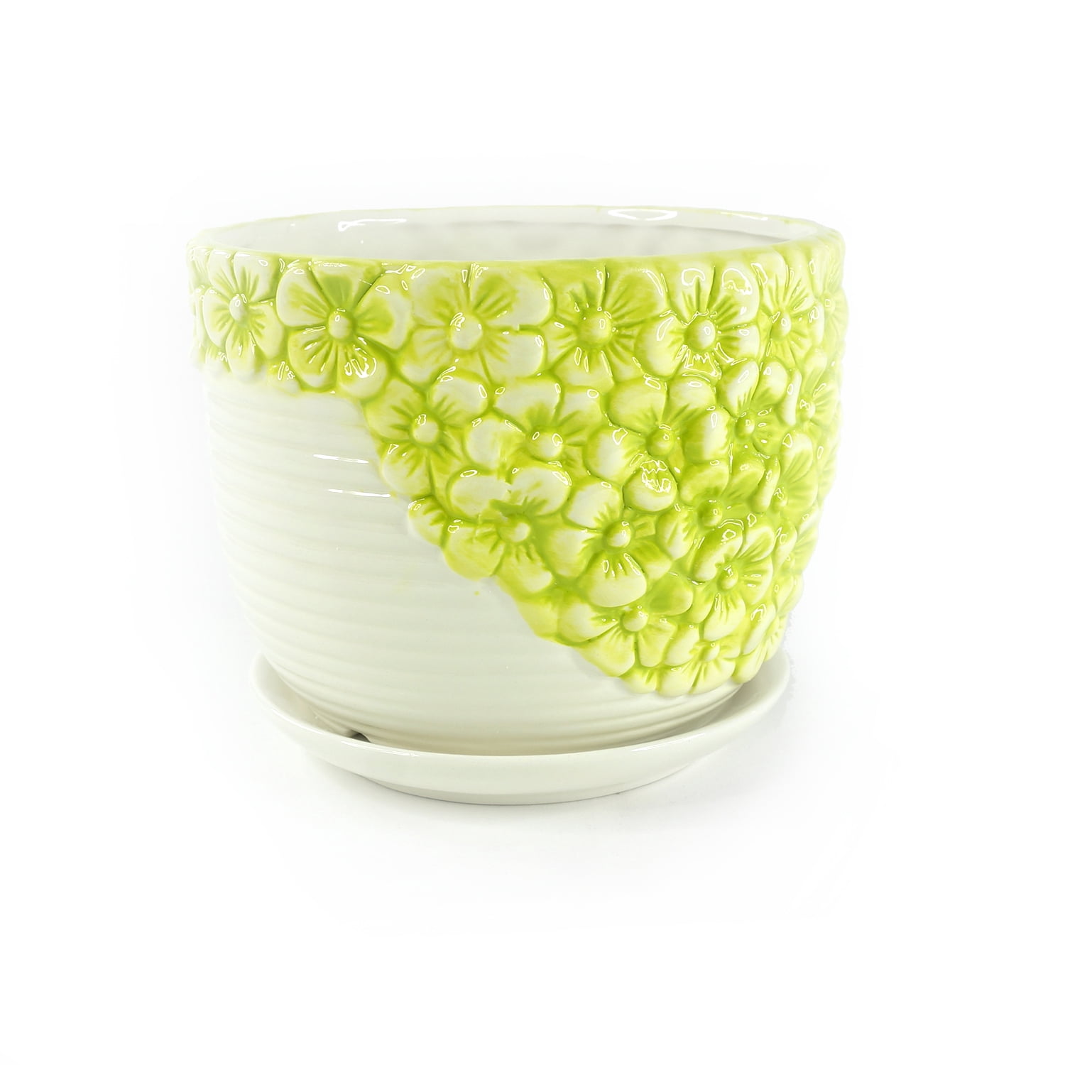 K-Cliffs 6.7" x 5.3"/5.2" x 4.3"/3.8" x 3.2" Round Lime-Yellow Ceramic Planter Pots