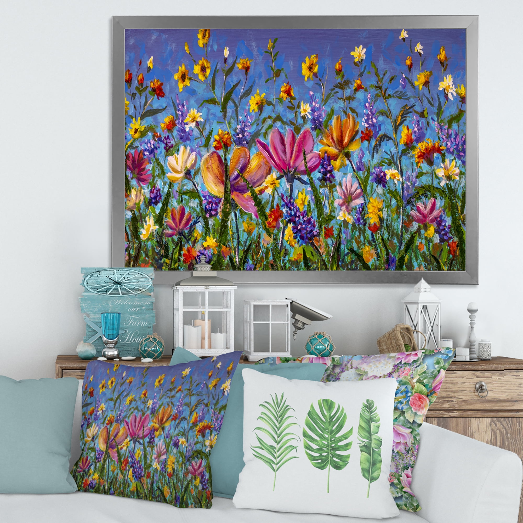Designart 'Wildflowers and Daisies In Summer Garden Field I' Traditional Framed Art Print