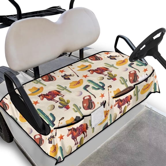 Yuyamidu Cactus Golf Cart Seat Covers with Pockets Western Horse Golf Seat Covers for Cart for 2 Passenger Seats Breathable Club Car Accessories Protect Your Golf Cart