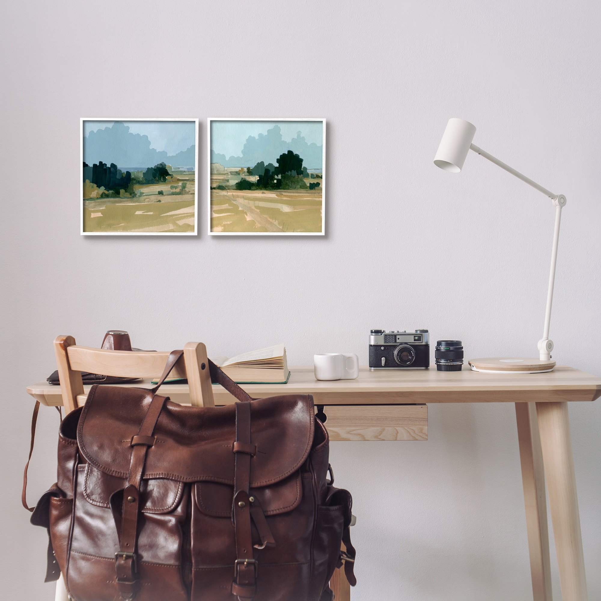 Stupell Industries Peaceful Rural Scene Layered Distant Farmland Painting Painting White Framed Art Print Wall Art, Set of 2, Design by Emma Caroline