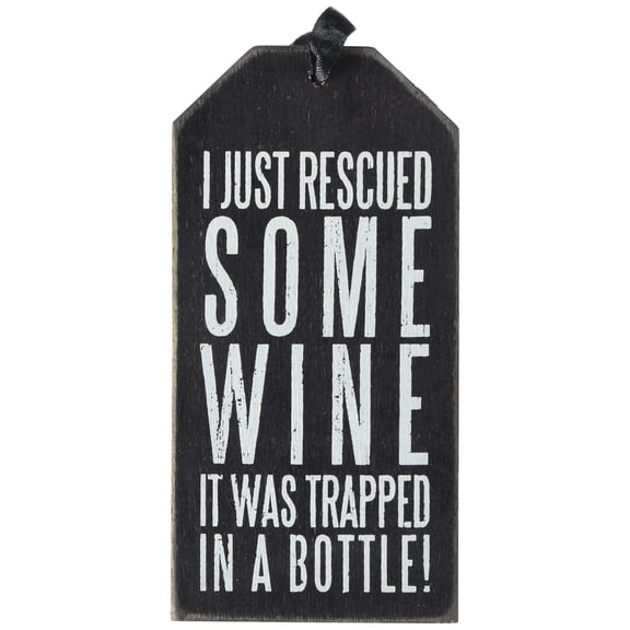 Primitives by Kathy Floral Trimmed Wooden Wine Bottle Tag, 3 x 6-inches, Black