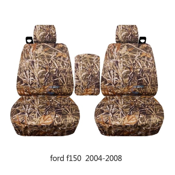 Fits 2004-2008 Ford F-150 Camo Seat Covers w Int Seat Belts and Console:Wetland