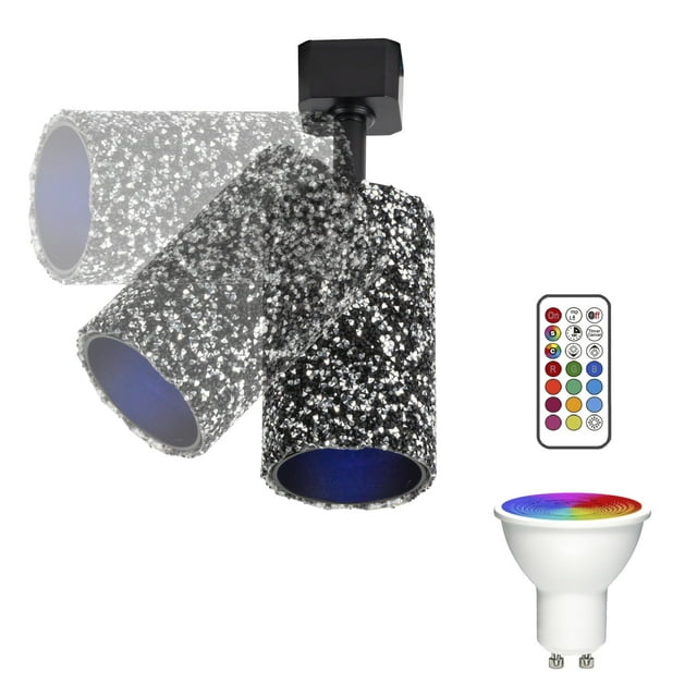 FSLiving Adjustable H Type Track Light, Black Rhinestones Ceiling Spotlighting Remote Control, Color Changing RGB White GU10 Timer Bulb Mini Lights Track Mounted for Kitchen Shopwindow Disco Ball