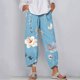 thumbnail image 1 of ICHUANYI Clearance Women's Casual Pocket Slim High Elastic Waist Print Sports Cotton And Linen Pants(Light Blue, S) ICHUANYI WER2023081115811, 1 of 5