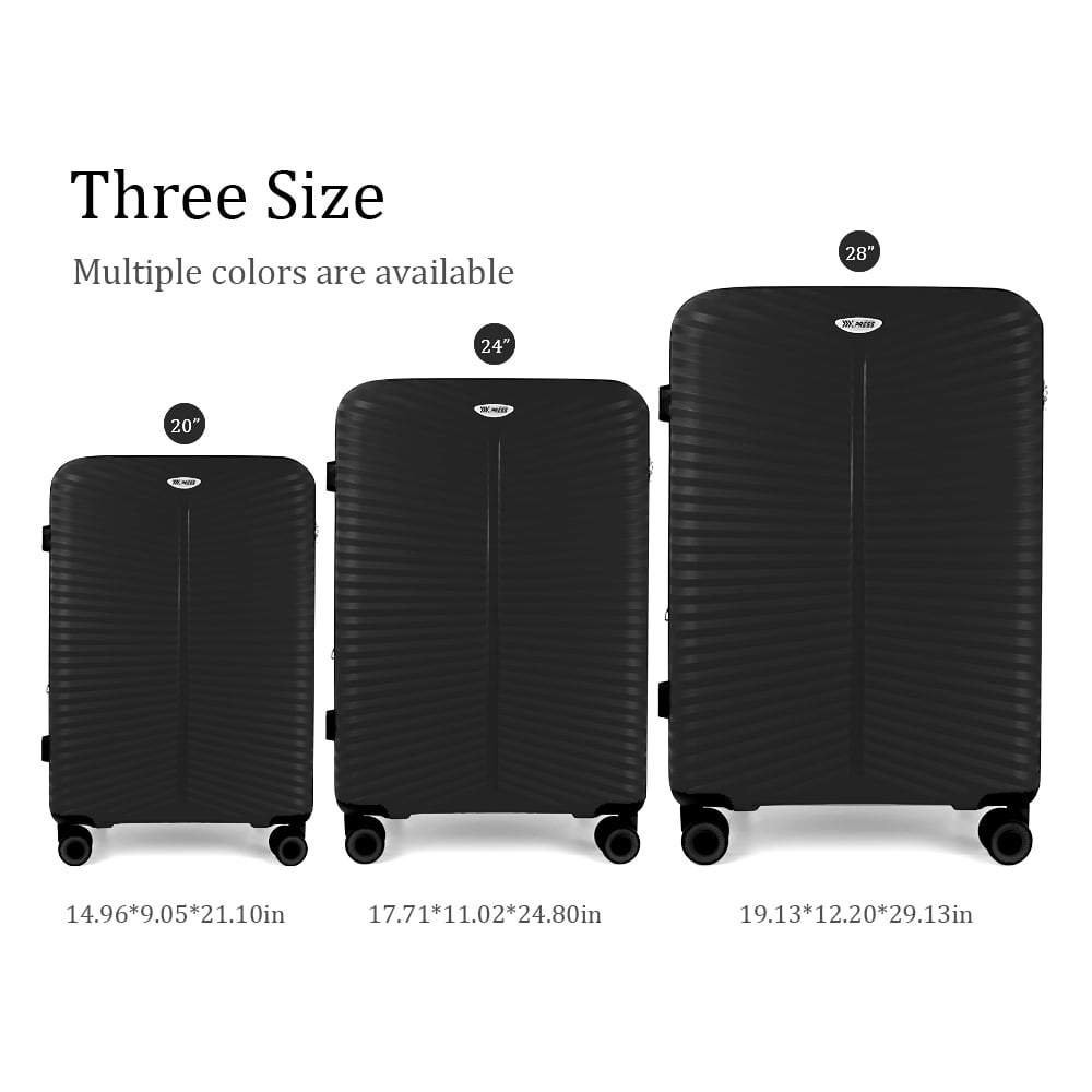 3 Piece Hardside Luggage Set Expandable Suitcase with Spinner Wheels,Lightweight Hardshell Suitcase Set 20in24in28in, Black, SQ249