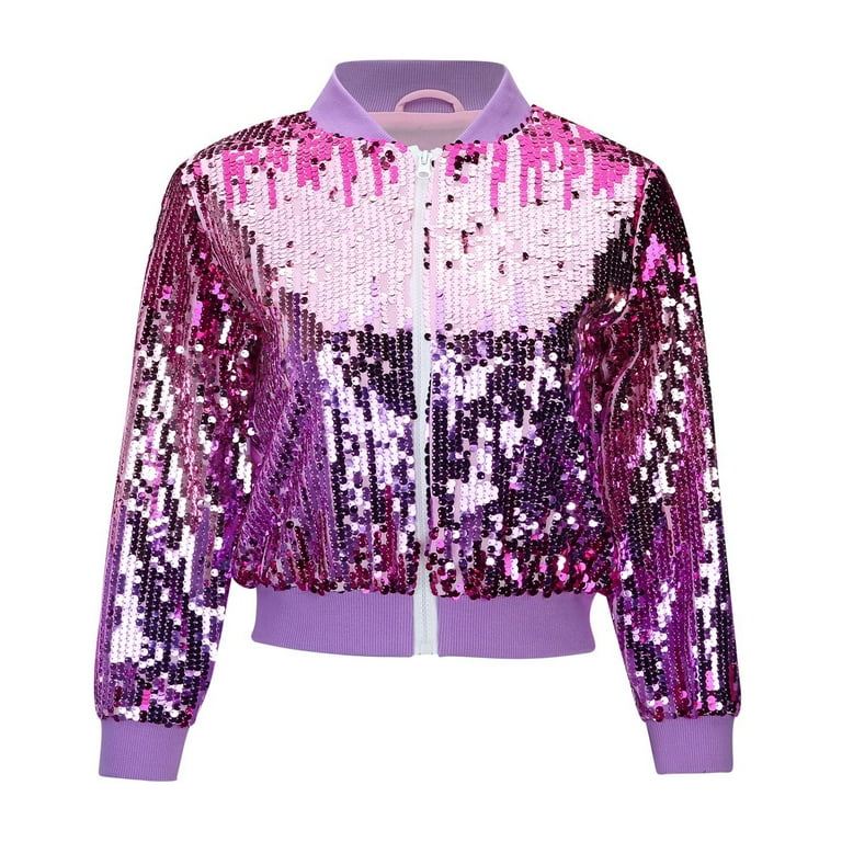 Lkhaha Toddler Girl Jacket Gllitter Sequin Cropped Zipper Long